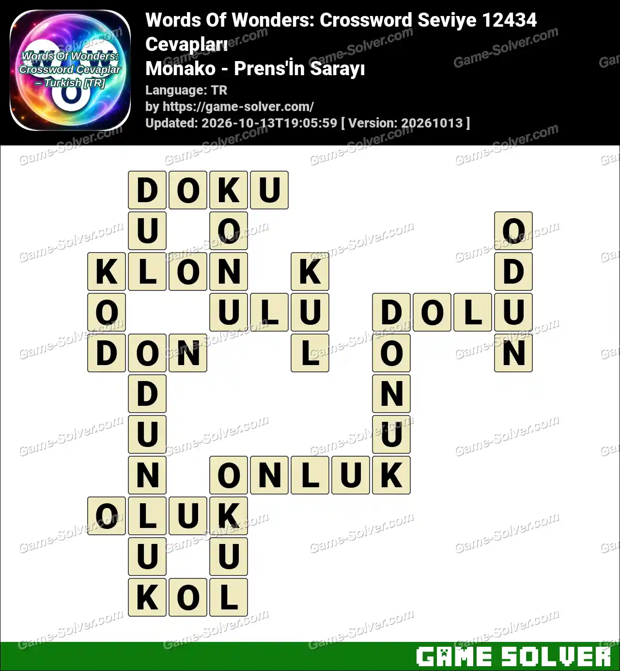 Words Of Wonders: Crossword Seviye 12434 Cevapları – Monako – Prens’İn Sarayı